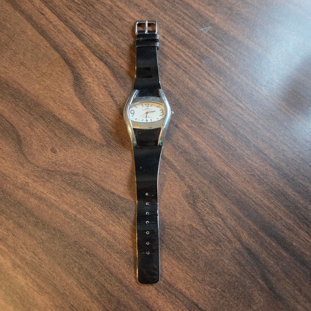 Anne Klein Watch Women OS Black Silver Good 10/6497 Leather Band‎ Quartz